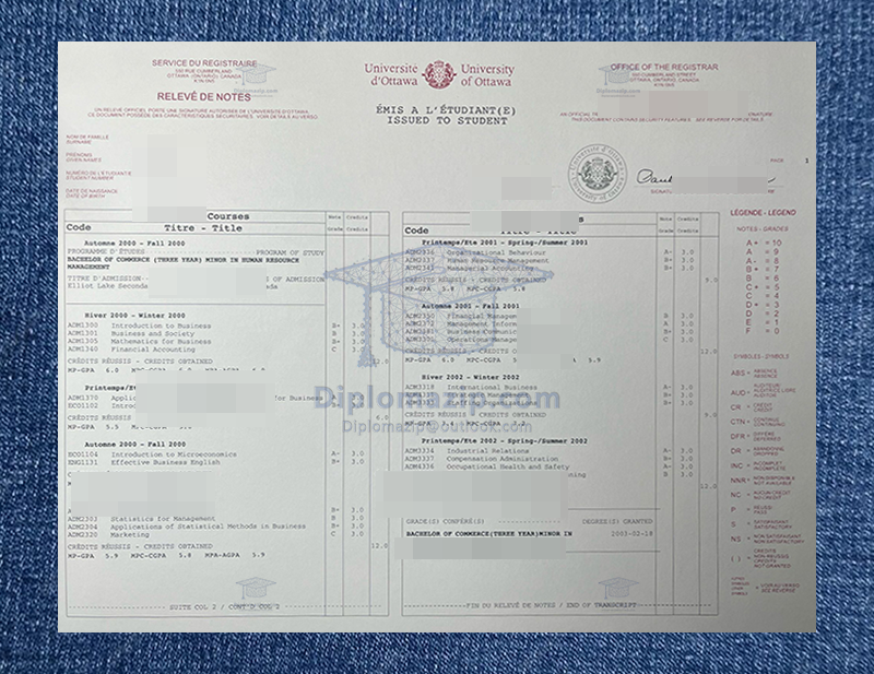 University of Ottawa Diploma, University of Ottawa Degree