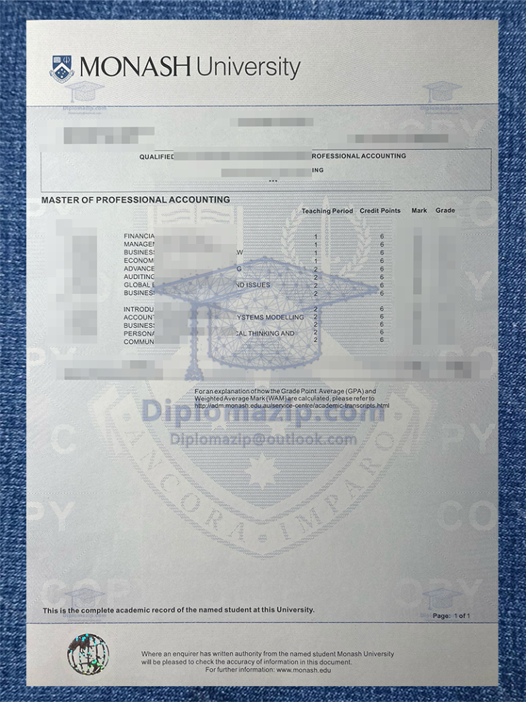 Monash University Transcript